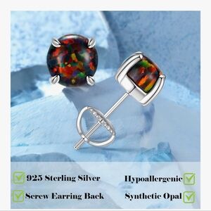 925Sterling Silver Genuine Ethiopian Fire Opalite 6mm Stud Earrings - Multicolor